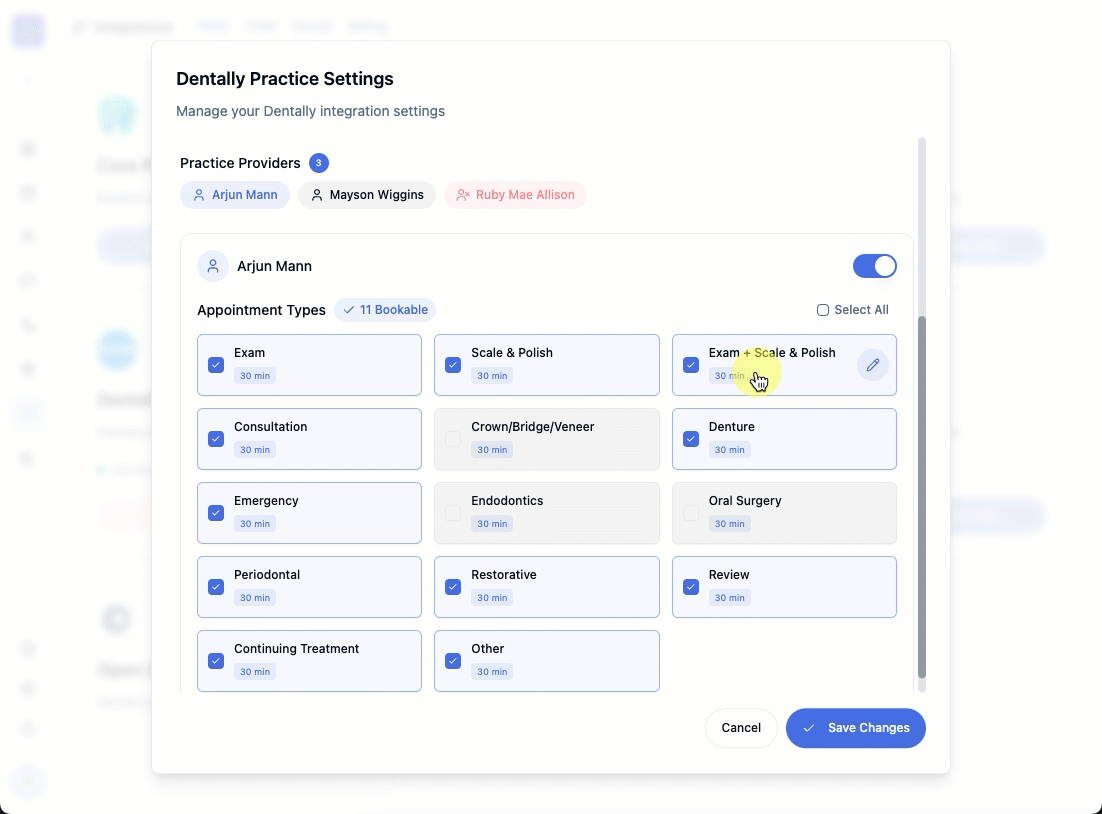 Edit appointment duration