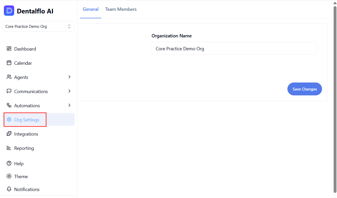 DentalFlo AI Org Settings